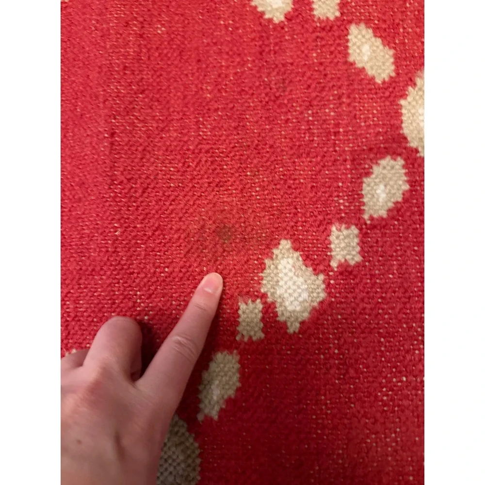Pottery Barn Dot Dash Indoor Outdoor Runner Rug‎ Red Tan 2.5x9 Geometric 3739596